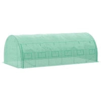 Serra a Tunnel 6 x 3 x 2 m con Coperture Arrotolabili, Protezione UV, Telaio in Acciaio Zincato, Verde