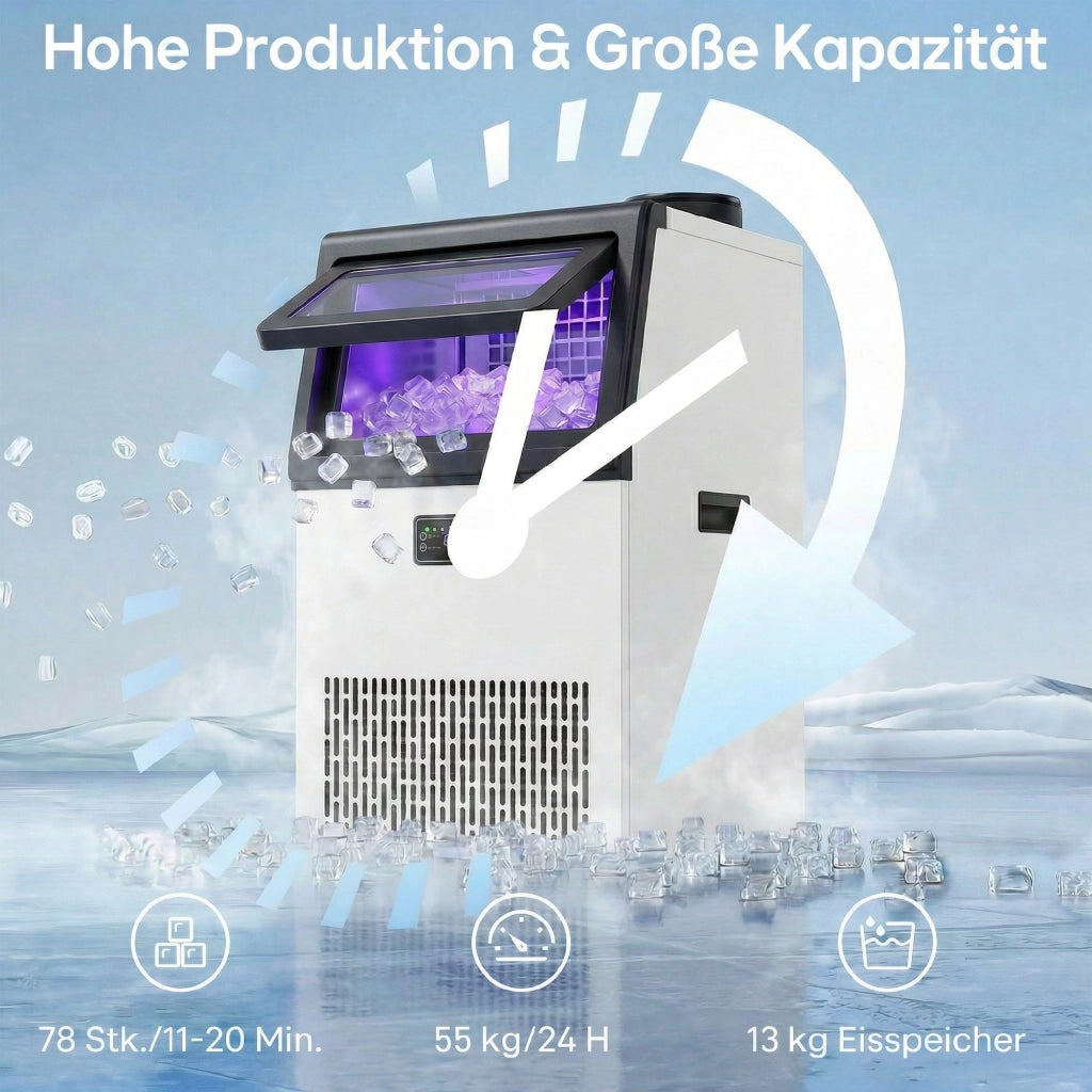 Macchina per ghiaccio cubetti commerciale ¨C zephmum ¨C acciaio inox 55 kg/24h 13 kg serbatoio