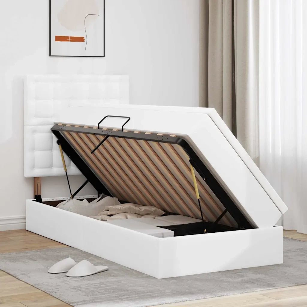 Letto con Contenitore Bianco Puro 90 x 190 cm Pelle Sintetica