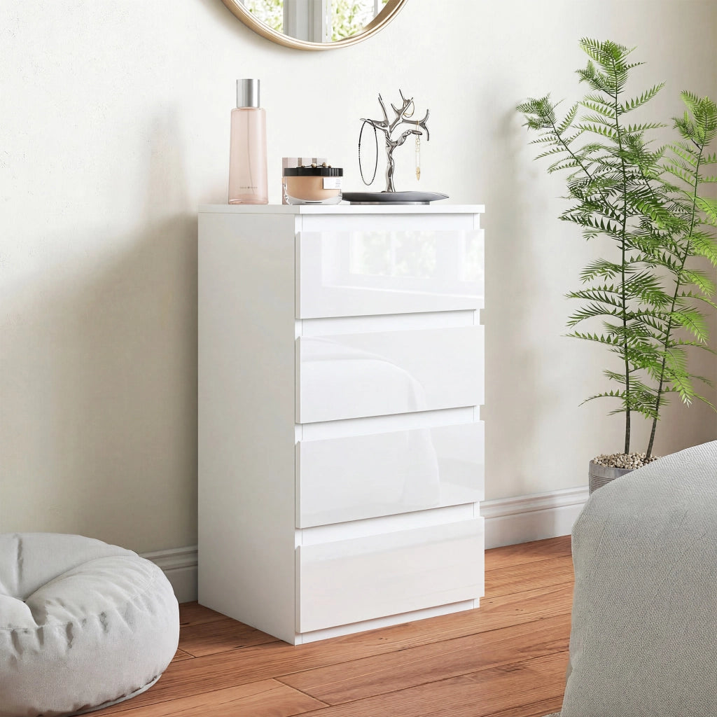 Comodino 4 Cassetti Lucido ¨C zephmum ¨C Bianco 40x35x50 cm