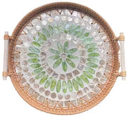 Tavolo da pranzo con maniglie a mano - tavolo da pranzo decorativo - intrecciato a mano con canne di rizoma
