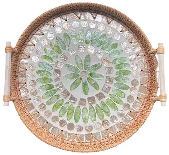 Tavolo da pranzo con maniglie a mano - tavolo da pranzo decorativo - intrecciato a mano con canne di rizoma