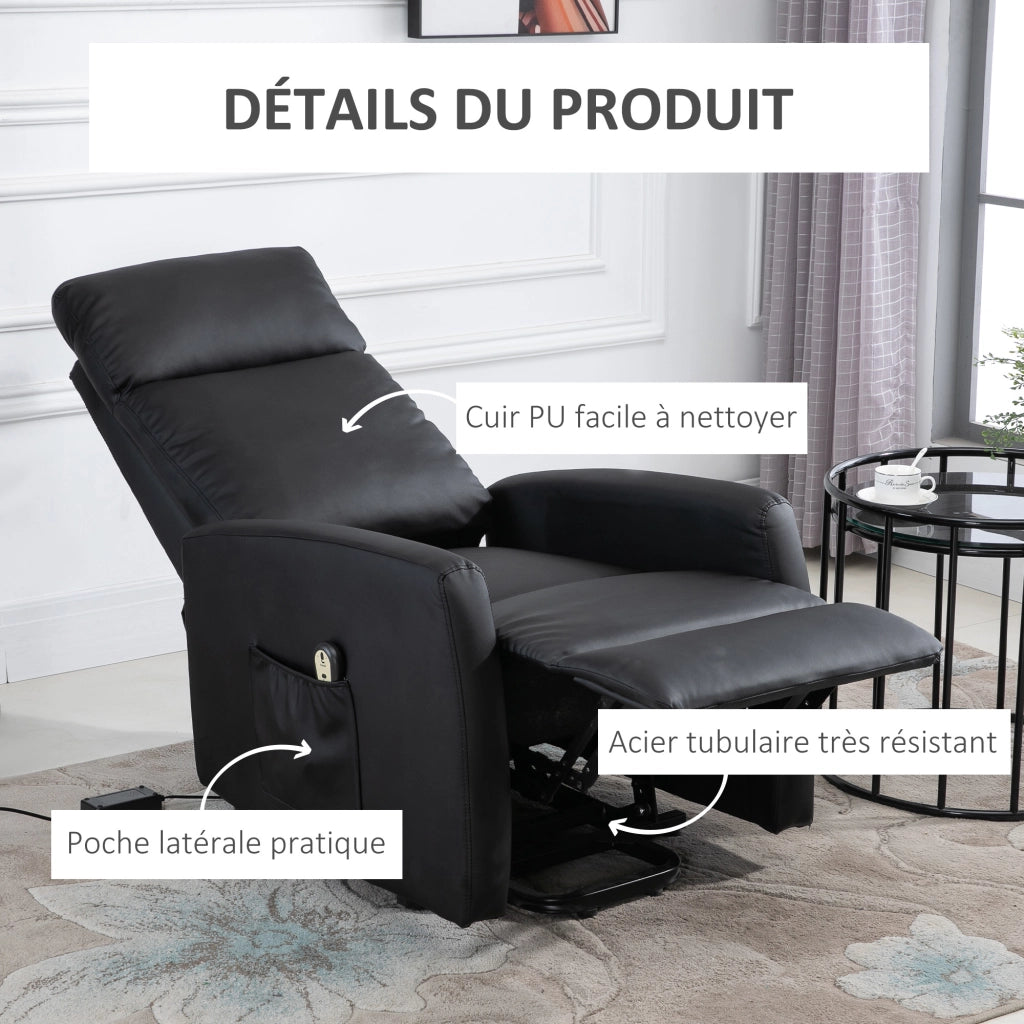 Poltrona relax elettrica alzapersona reclinabile con poggiapiedi ¨C Xylo ¨C Similpelle nera