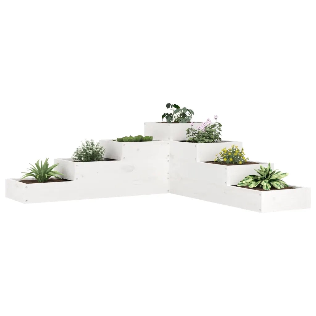 Fioriera Giardino 4 Ripiani-Vaso da Esterno-Contenitore per Piante Bianca 106x104,5x36cm Massello Pino