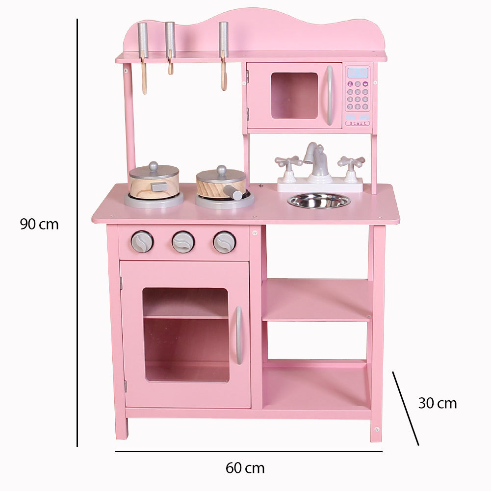 Cucina Giocattolo per Bambini 60x30x90 cm con Accessori in Legno Rosa