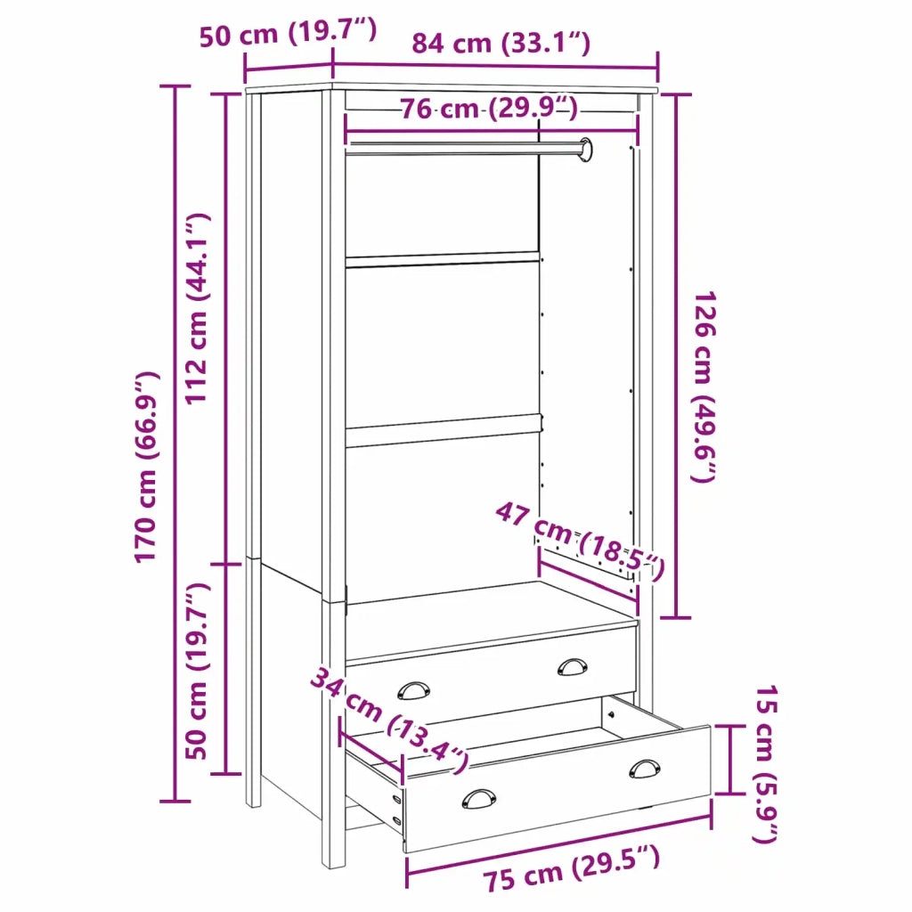 Guardaroba con cassetto HILL Marrone miele 84 x 50 x 170 cm 42025042