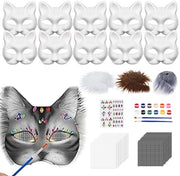 Kit per maschera DIY, maschera facciale bianca a mano, adatta per gatti e volpi, inclusa maschera occhi in peluche e pezzo di pelle, ideale per Halloween, carnevali, balli mascherati, feste e cosplay.