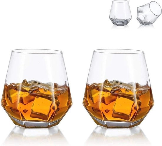 Set di bicchieri a forma geometrica per whiskey da 2 pezzi - Tumbler a 45 gradi per cocktail e bevande - 300ml