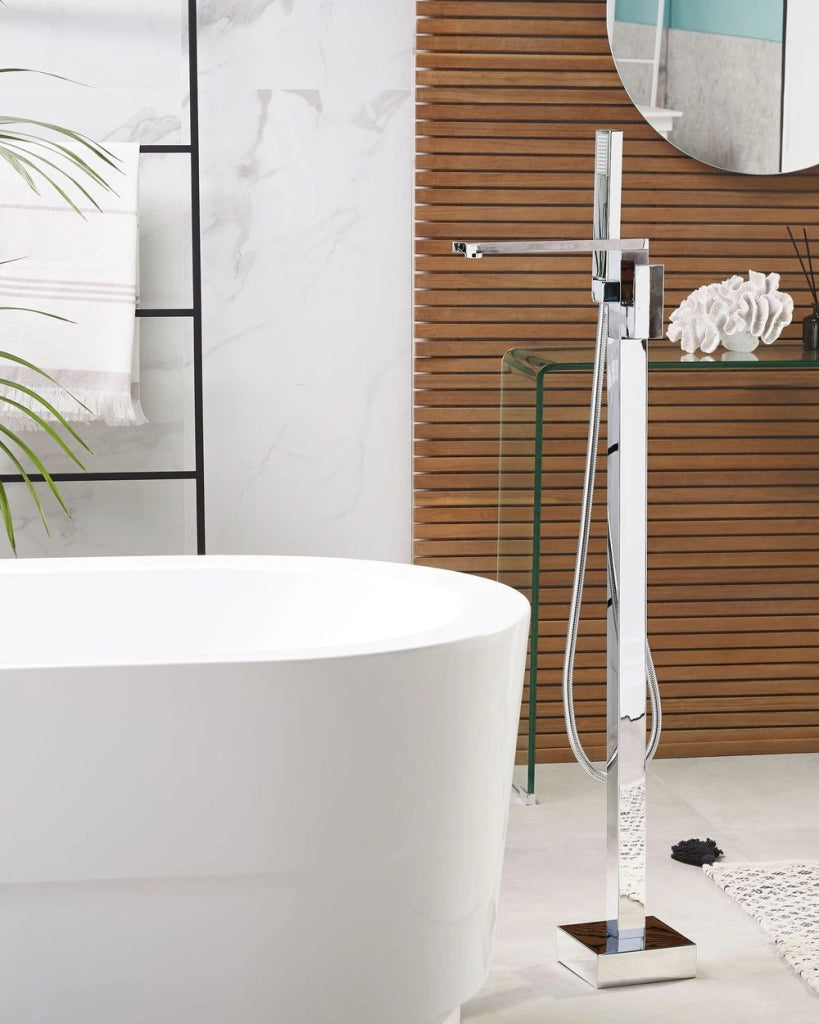 Miscelatore vasca da bagno freestanding Kit doccia con rubinetto cromato argento montato a pavimento