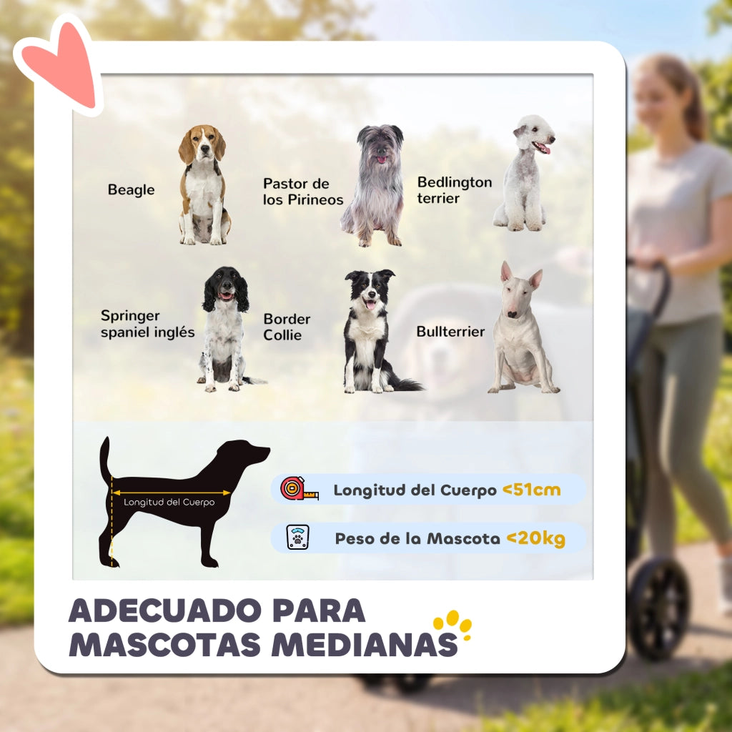 Carrello per Cani Pieghevole con Ruote ¨C zephmum ¨C Grigio 92x63x95 cm