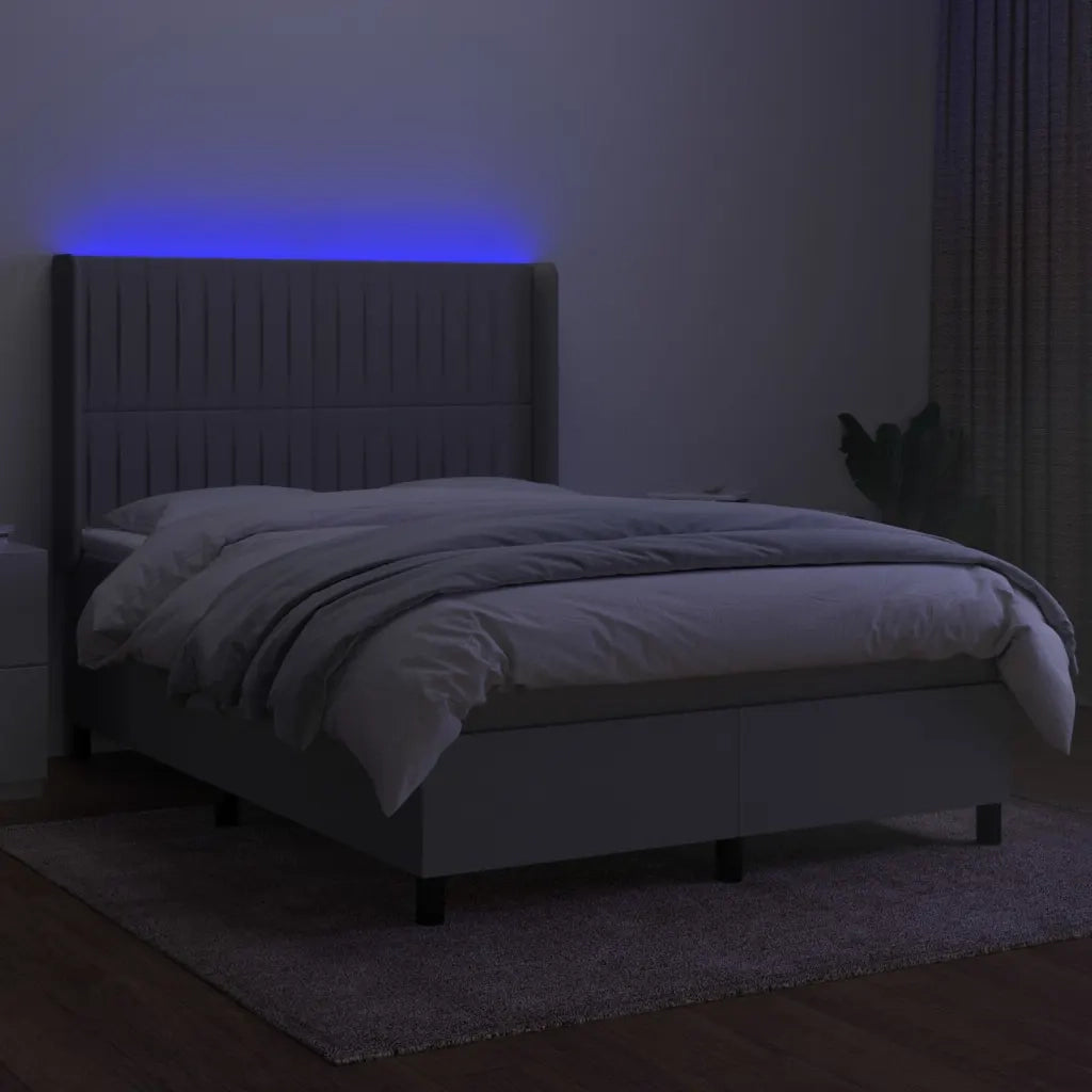 Letto a Molle Materasso e LED Grigio Chiaro 140x200 cm Tessuto 3138477