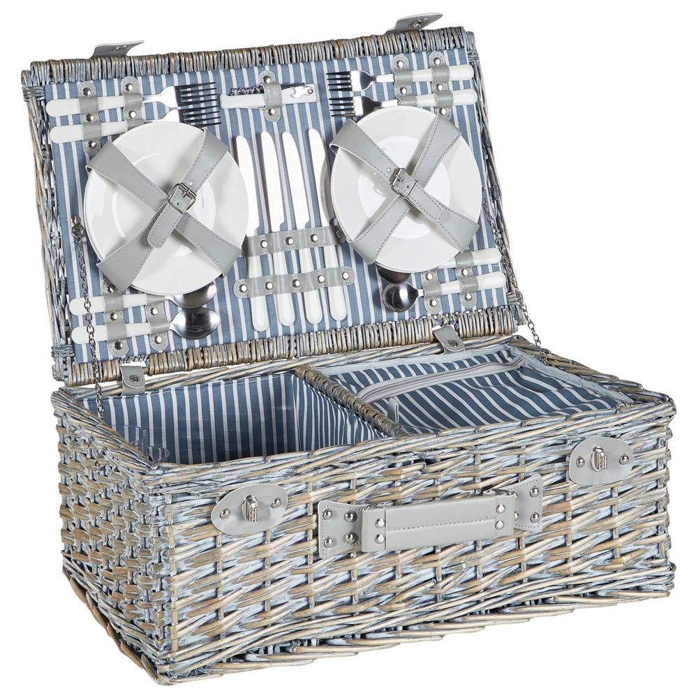 Cesto da picnic in vimini grigio per 4 persone con borsa termica stile semplice elegante