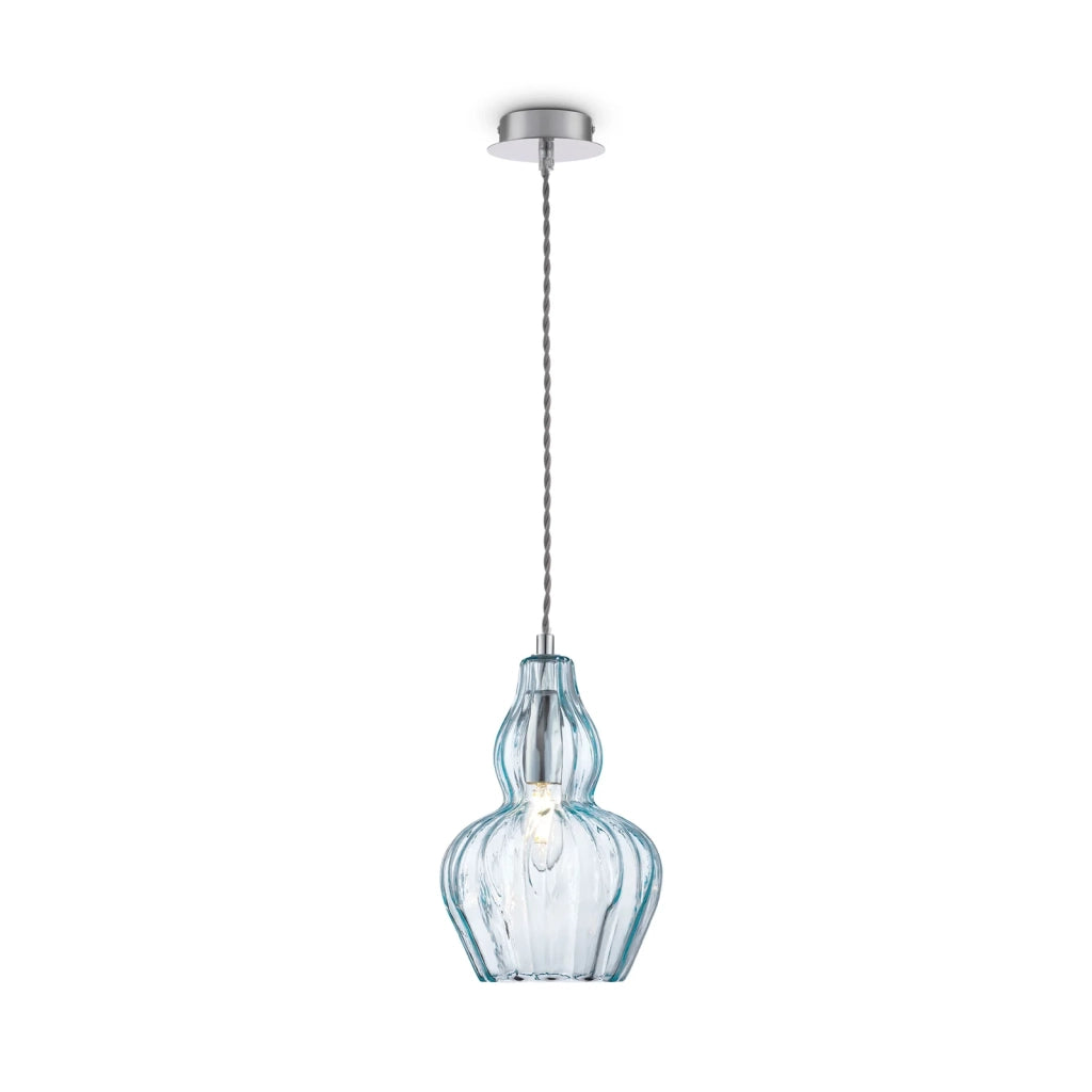 Maytoni Sospensione Contemporanea Eustoma 1 luce E14 nichel metallo diffusore vetro blu