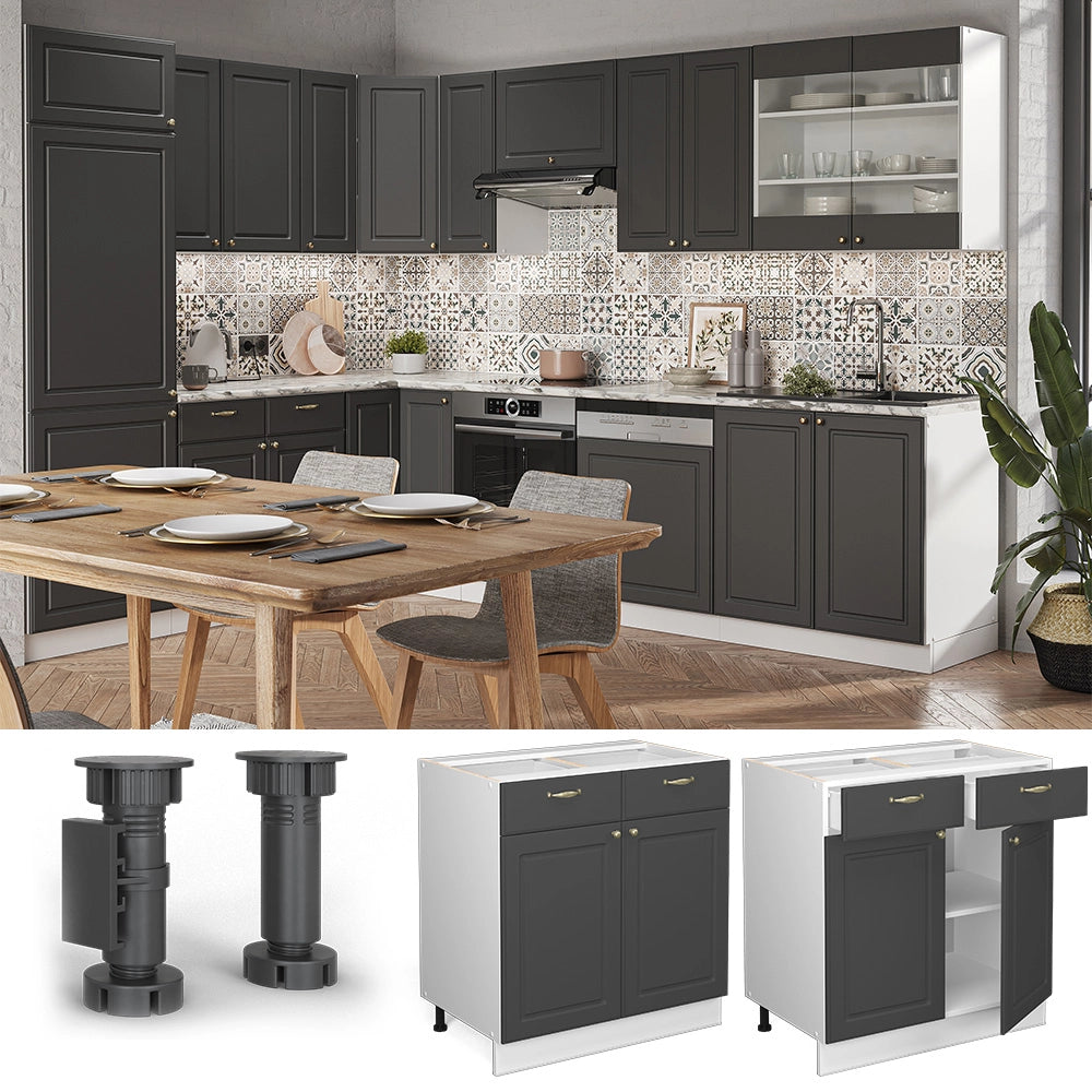 Mobiletto base per cucina Fame-Line Antracite-oro/Bianco 80 cm, PL Rovere Vicco