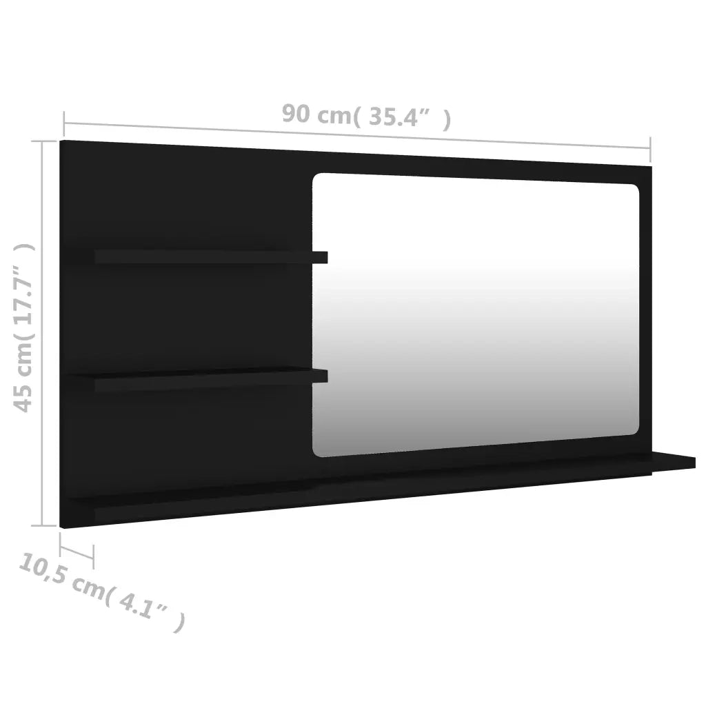 Specchio da Bagno Nero 90x10,5x45 cm in Legno Multistrato 805016