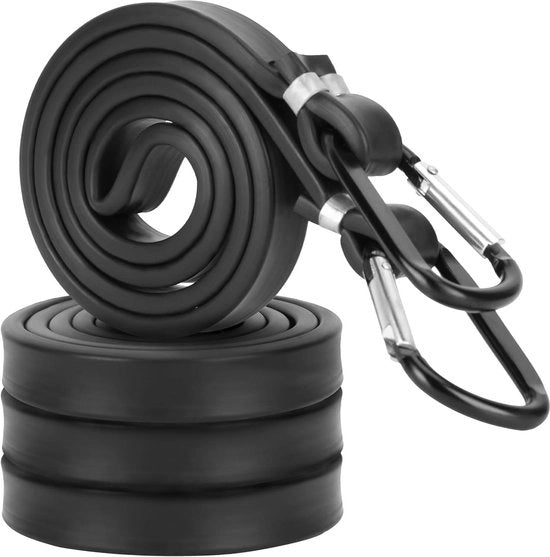 Cinturone elastico nero con gancio a carabina - Fermo bagagli per fissare tende e biciclette.