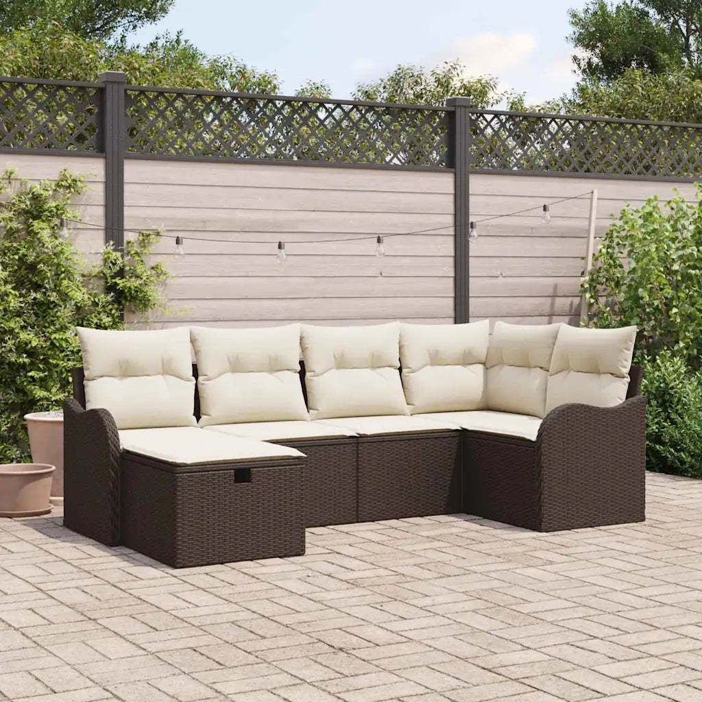 Set Divano da Giardino 6 pcs Marrone e Crema polyrattan