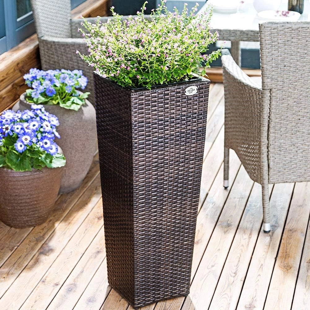 Deuba CASARIA® Set di 3 Vasi da Fiori in Polyrattan Intrecciato con Sottovaso e Foro Deflusso Acqua Richiudibile Vaso per Piante Effetto Rattan da Esterno Giardino Fioriere Fioriera