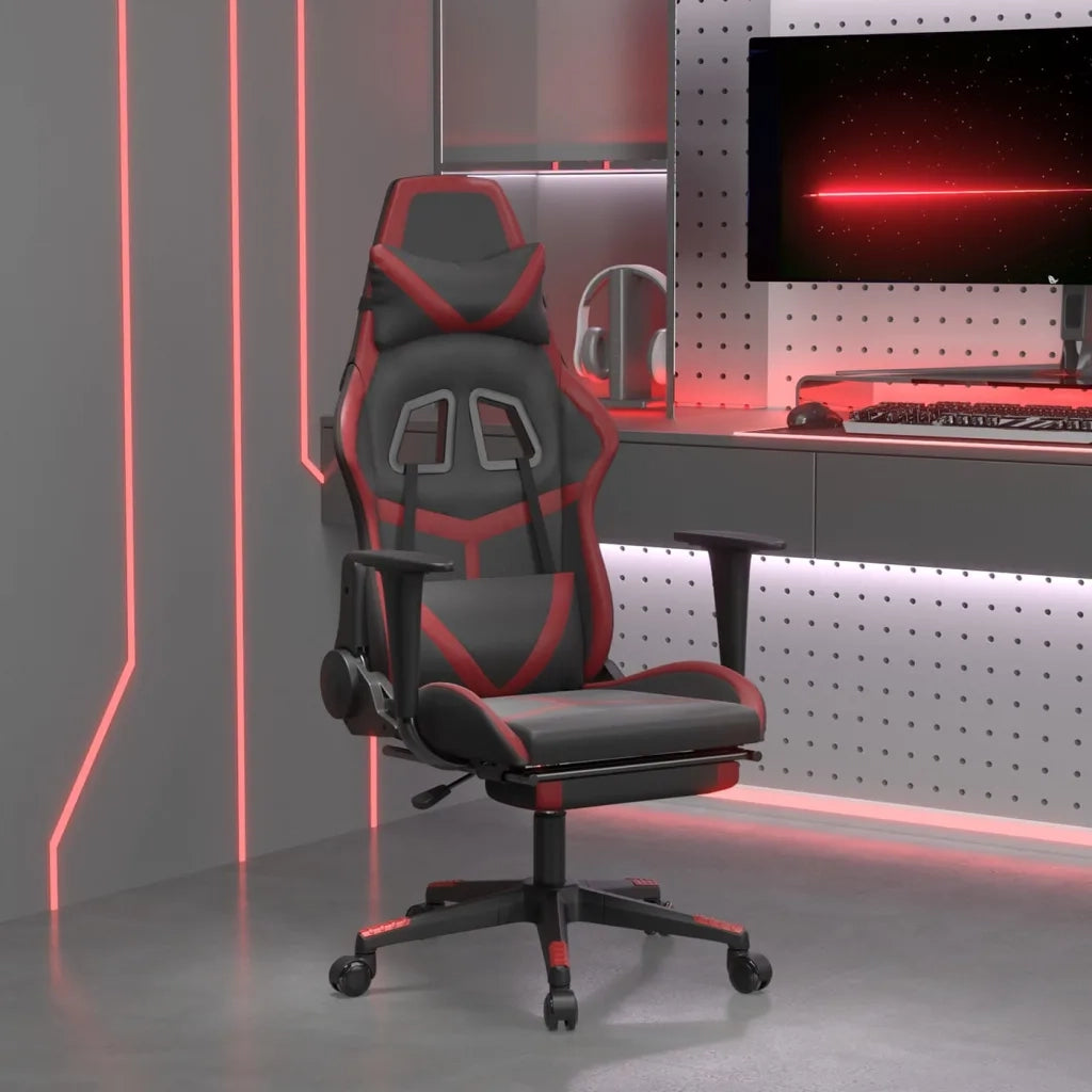 Sedia da Gaming | Sedia da e-sports con Poggiapiedi Nero e Rosso Vino in Similpelle