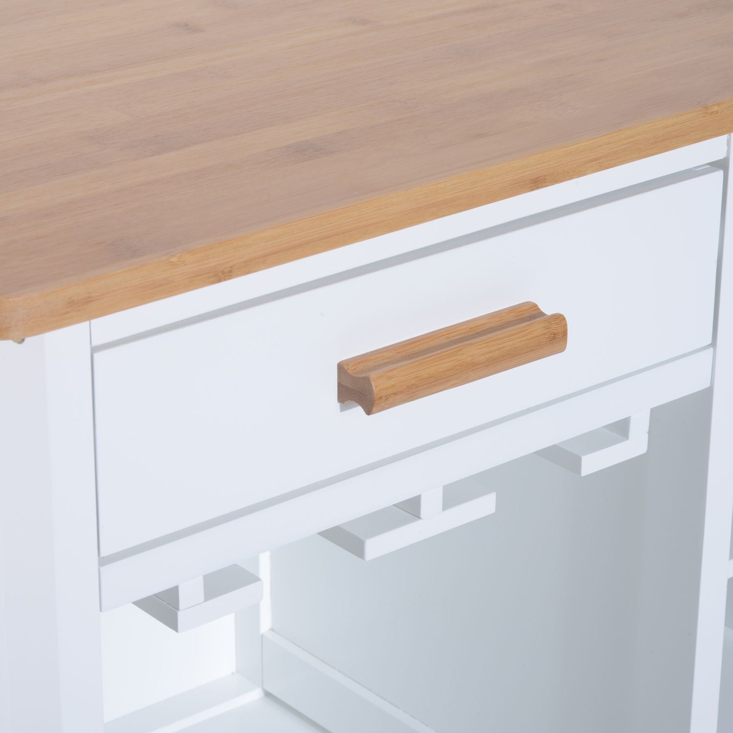 Easycomfort Mobiletto da Cucina con Ruote, Portabottiglie e Porta Bicchieri in Bambù, 76 x 40 x 88cm