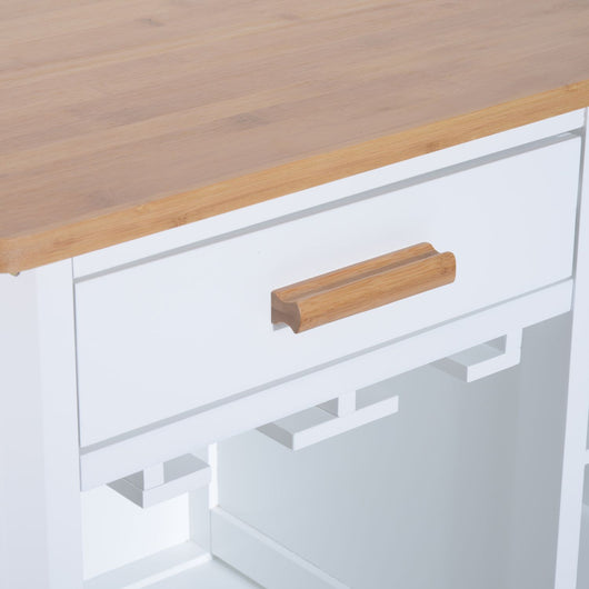 Easycomfort Mobiletto da Cucina con Ruote, Portabottiglie e Porta Bicchieri in Bambù, 76 x 40 x 88cm