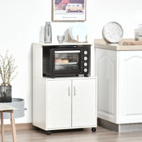 Easycomfort Mobile Cucina Multiuso con Ruote, Armadietto e Ripiano per Microonde, Credenza Alta in Legno Truciolare, 60.4x40.3x97cm Bianco