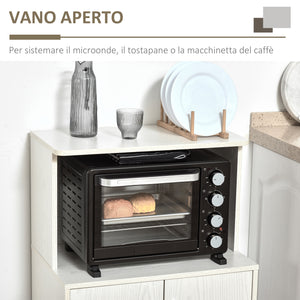Easycomfort Mobile Cucina Multiuso con Ruote, Armadietto e Ripiano per Microonde, Credenza Alta in Legno Truciolare, 60.4x40.3x97cm Bianco
