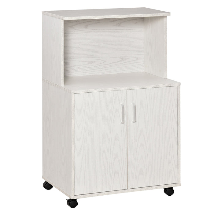 Easycomfort Mobile Cucina Multiuso con Ruote, Armadietto e Ripiano per Microonde, Credenza Alta in Legno Truciolare, 60.4x40.3x97cm Bianco