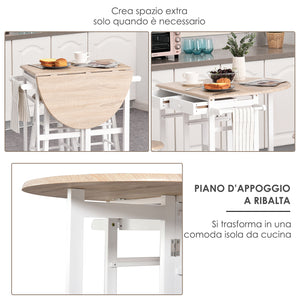 Easycomfort Carrello da Cucina Pieghevole, Mobile da Cucina Salvaspazio con 2 Sgabelli 2 Cassetti 5 Ruote (Rotazione 360°), Legno MDF Bianco