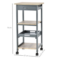 Easycomfort Carrello da Cucina Portavivande con Cassetto, 2 Ripiani e Vassoio Estraibile, 37x37x76cm, Grigio