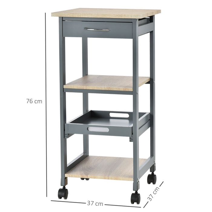 Easycomfort Carrello da Cucina Portavivande con Cassetto, 2 Ripiani e Vassoio Estraibile, 37x37x76cm, Grigio