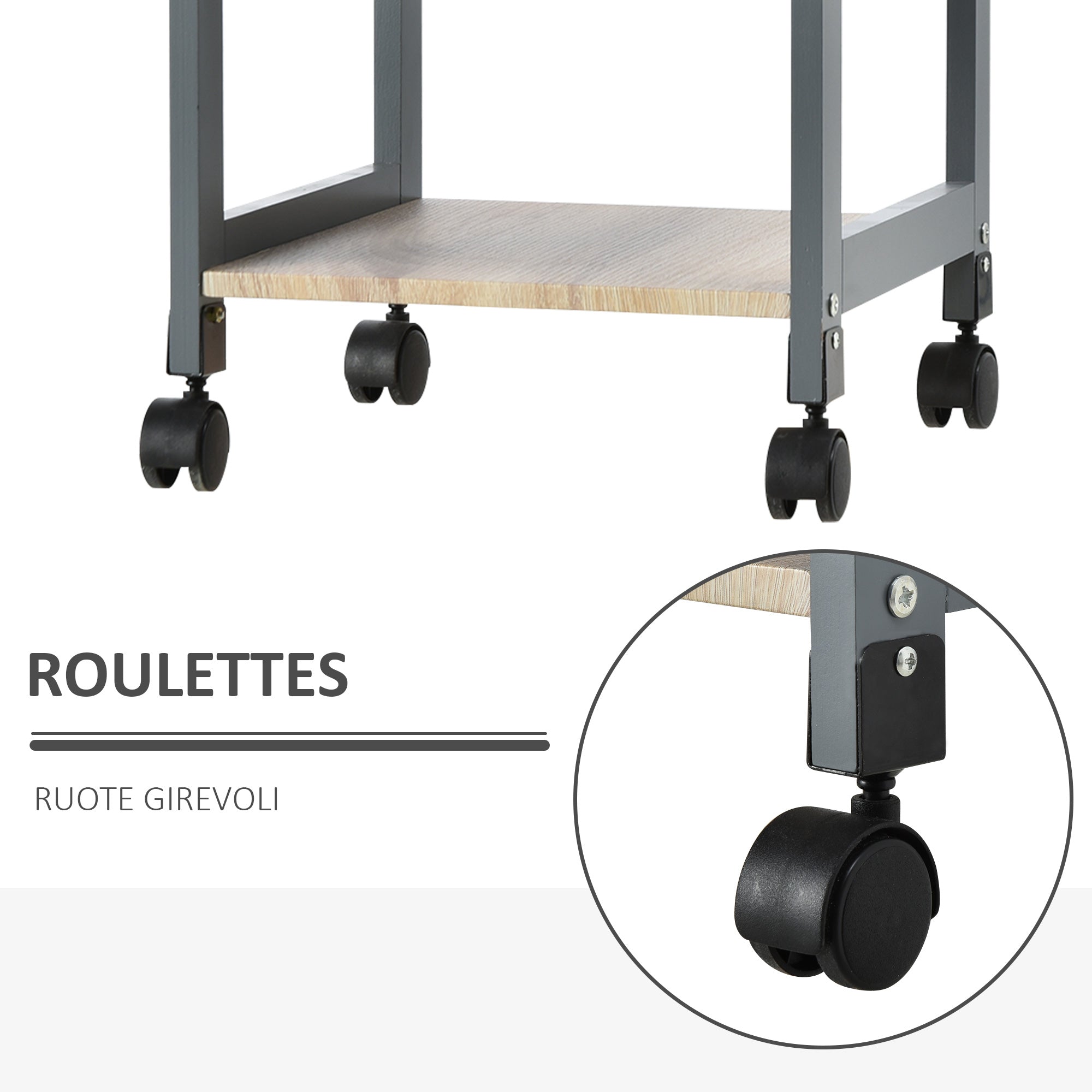 Easycomfort Carrello da Cucina Portavivande con Cassetto, 2 Ripiani e Vassoio Estraibile, 37x37x76cm, Grigio