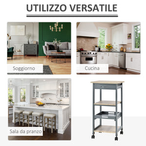 Easycomfort Carrello da Cucina Portavivande con Cassetto, 2 Ripiani e Vassoio Estraibile, 37x37x76cm, Grigio