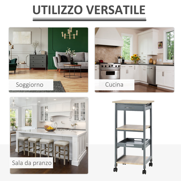 Easycomfort Carrello da Cucina Portavivande con Cassetto, 2 Ripiani e Vassoio Estraibile, 37x37x76cm, Grigio