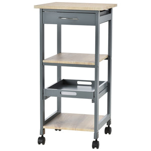 Easycomfort Carrello da Cucina Portavivande con Cassetto, 2 Ripiani e Vassoio Estraibile, 37x37x76cm, Grigio