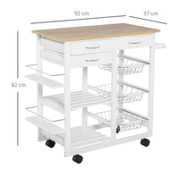 Easycomfort Carrello da Cucina con Ruote, Mobile da Cucina Salvaspazio in Legno Massiccio: 3 Cassetti, 3 Cestelli, 2 Portaspezie, 2 Ripiani, 92x37x82 cm
