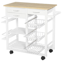 Easycomfort Carrello da Cucina con Ruote, Mobile da Cucina Salvaspazio in Legno Massiccio: 3 Cassetti, 3 Cestelli, 2 Portaspezie, 2 Ripiani, 92x37x82 cm
