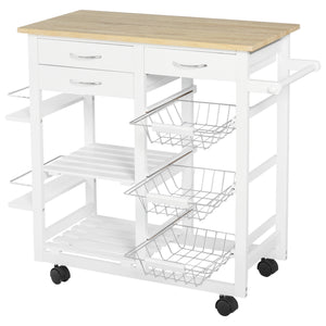 Easycomfort Carrello da Cucina con Ruote, Mobile da Cucina Salvaspazio in Legno Massiccio: 3 Cassetti, 3 Cestelli, 2 Portaspezie, 2 Ripiani, 92x37x82 cm