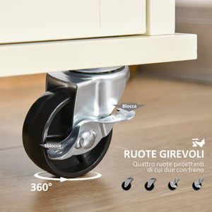 Easycomfort Isola per Cucina per Utensili e Accessori con Cassetti, Armadietto e Portasciugamani, 110x49.5x89.5 cm, Bianco