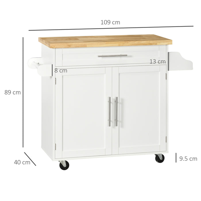 Easycomfort Carrello da Cucina con Cassetto, Portaspezie, Armadietto e 4 Ruote, 109x40x89cm, Bianco