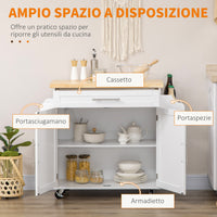 Easycomfort Carrello da Cucina con Cassetto, Portaspezie, Armadietto e 4 Ruote, 109x40x89cm, Bianco