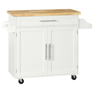 Easycomfort Carrello da Cucina con Cassetto, Portaspezie, Armadietto e 4 Ruote, 109x40x89cm, Bianco