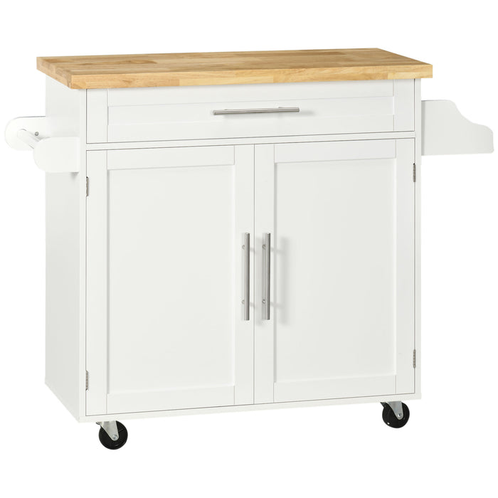 Easycomfort Carrello da Cucina con Cassetto, Portaspezie, Armadietto e 4 Ruote, 109x40x89cm, Bianco