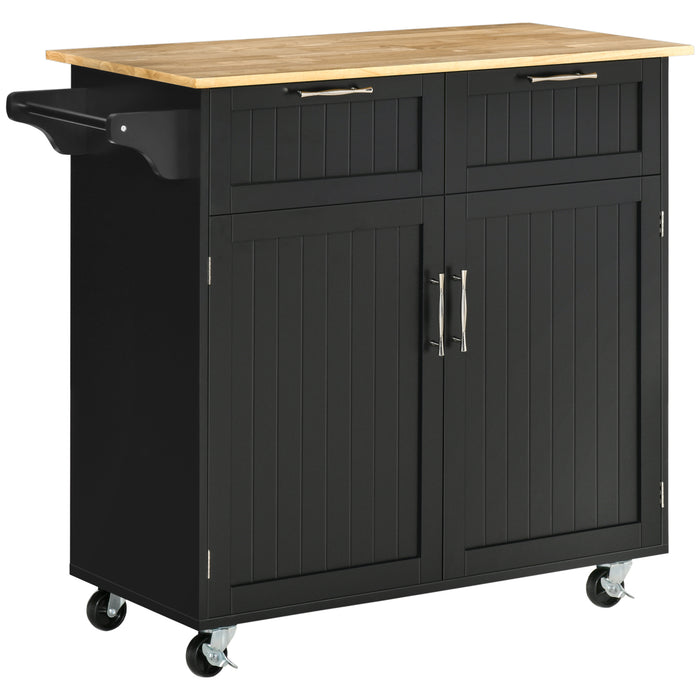 EasyComfort Carrello da Cucina Multiuso in Legno con 2 Cassetti, Armadietto e 4 Ruote, 104x46x91cm, Nero