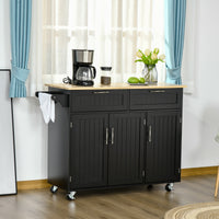 Easycomfort Carrello da Cucina in Legno con 2 Cassetti, Armadietto 3 Ante e 4 Ruote, 121x46x91cm, Nero