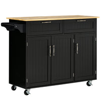 Easycomfort Carrello da Cucina in Legno con 2 Cassetti, Armadietto 3 Ante e 4 Ruote, 121x46x91cm, Nero