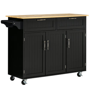 Easycomfort Carrello da Cucina in Legno con 2 Cassetti, Armadietto 3 Ante e 4 Ruote, 121x46x91cm, Nero