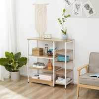 Easycomfort Scaffale da Cucina Basso Salvaspazio Stile Industriale, Mobiletto con 7 Ripiani per Cucina in Metallo e Legno, 90x40x95cm, Bianco