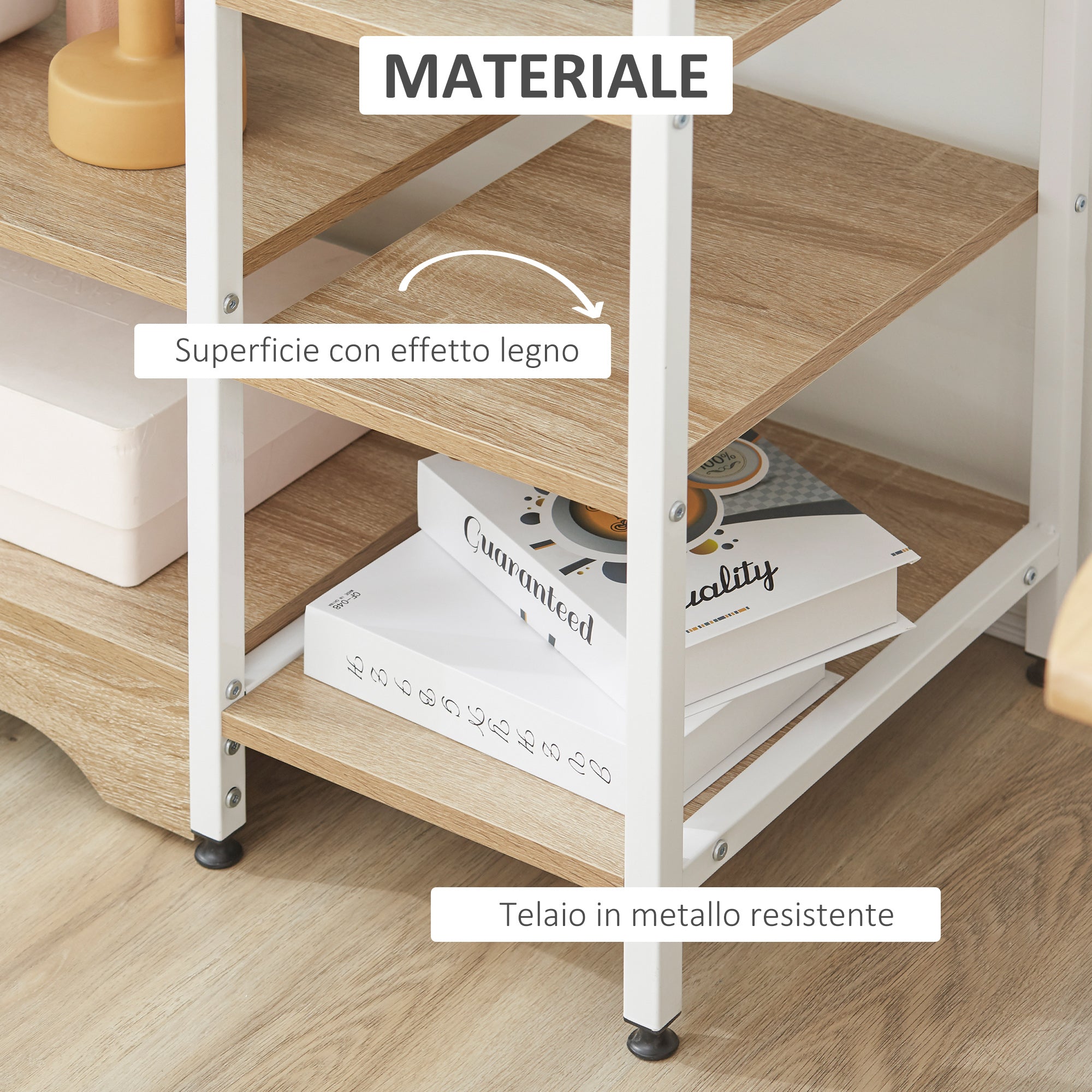Easycomfort Scaffale da Cucina Basso Salvaspazio Stile Industriale, Mobiletto con 7 Ripiani per Cucina in Metallo e Legno, 90x40x95cm, Bianco