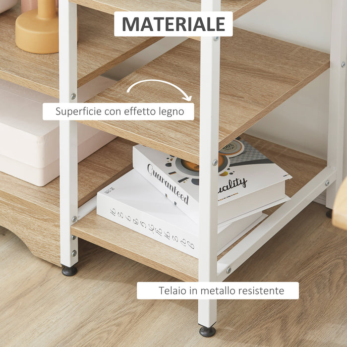 Easycomfort Scaffale da Cucina Basso Salvaspazio Stile Industriale, Mobiletto con 7 Ripiani per Cucina in Metallo e Legno, 90x40x95cm, Bianco